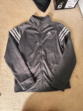 Adidas Boys Classic Track Jacket Grey Full-Zip Youth Size 10-12